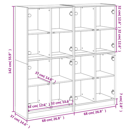 Bookcase With Doors 136X37X142 Cm Engineered Wood