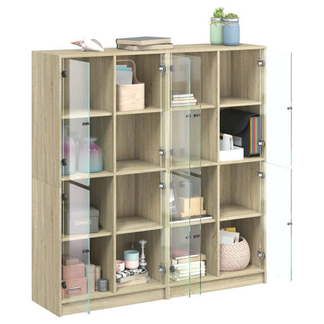 Bookcase With Doors 136X37X142 Cm Engineered Wood