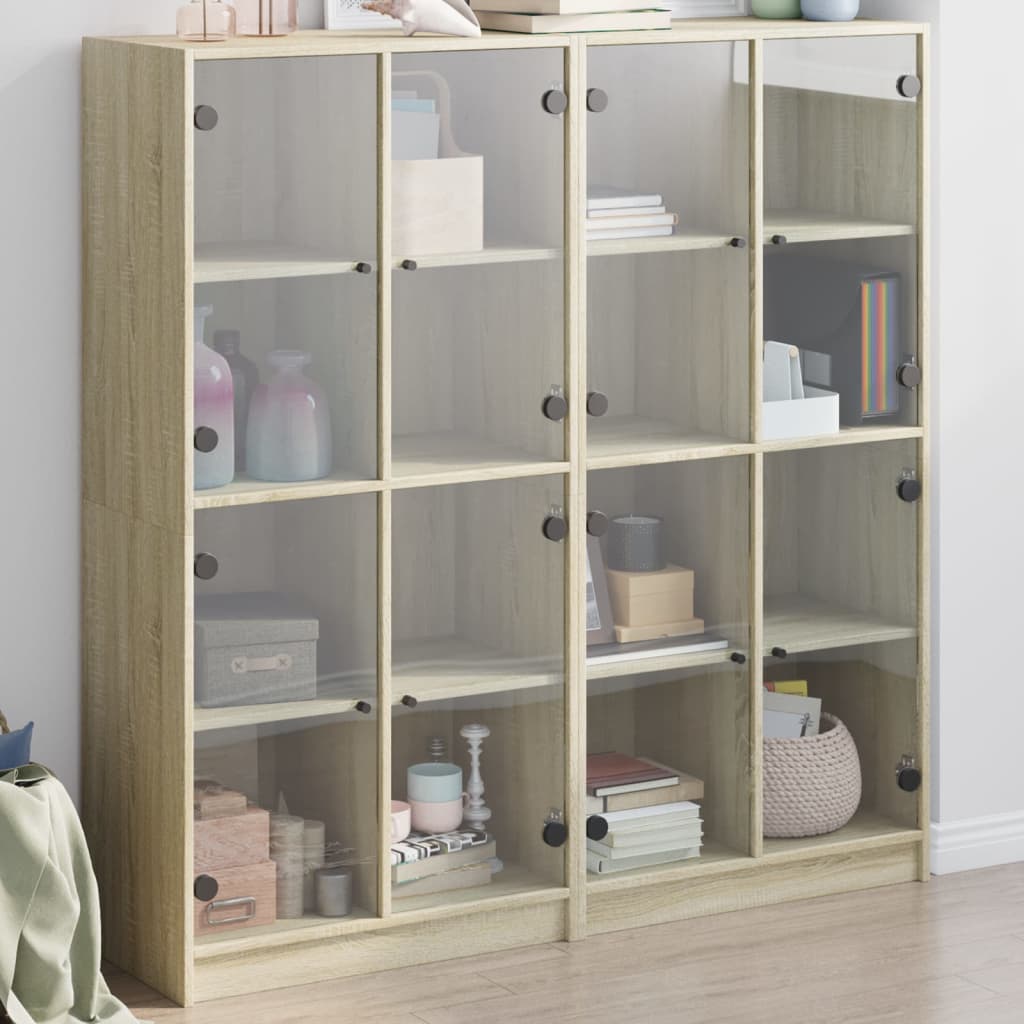 Bookcase With Doors 136X37X142 Cm Engineered Wood