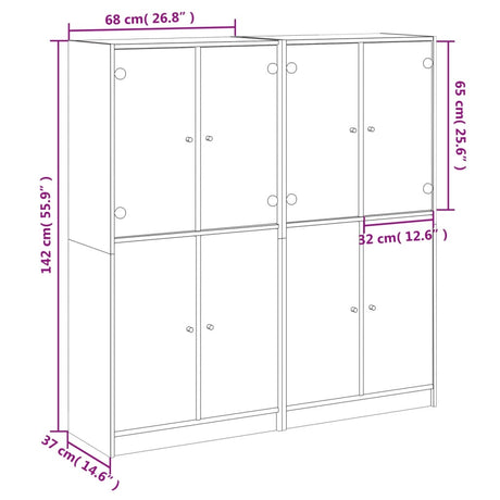 Bookcase With Doors 136X37X142 Cm Engineered Wood