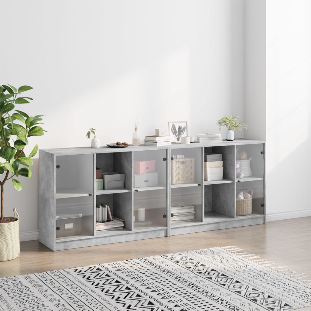 Bookcase With Doors 204X37X75 Cm Engineered Wood