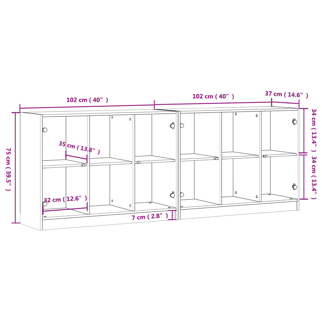 Bookcase With Doors 204X37X75 Cm Engineered Wood