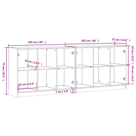 Bookcase With Doors 204X37X75 Cm Engineered Wood