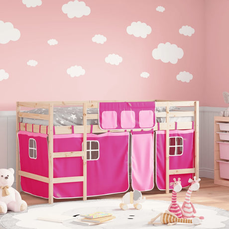 Kids' Loft Bed With Curtains Without Mattress White&Black 80X200Cm