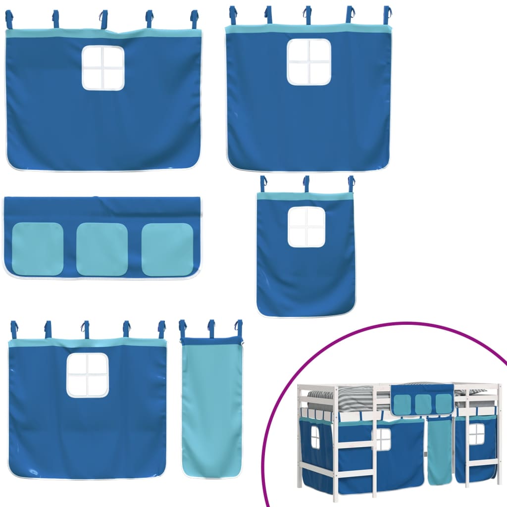 Kids' Loft Bed with Curtains without Mattress Blue 80x200cm