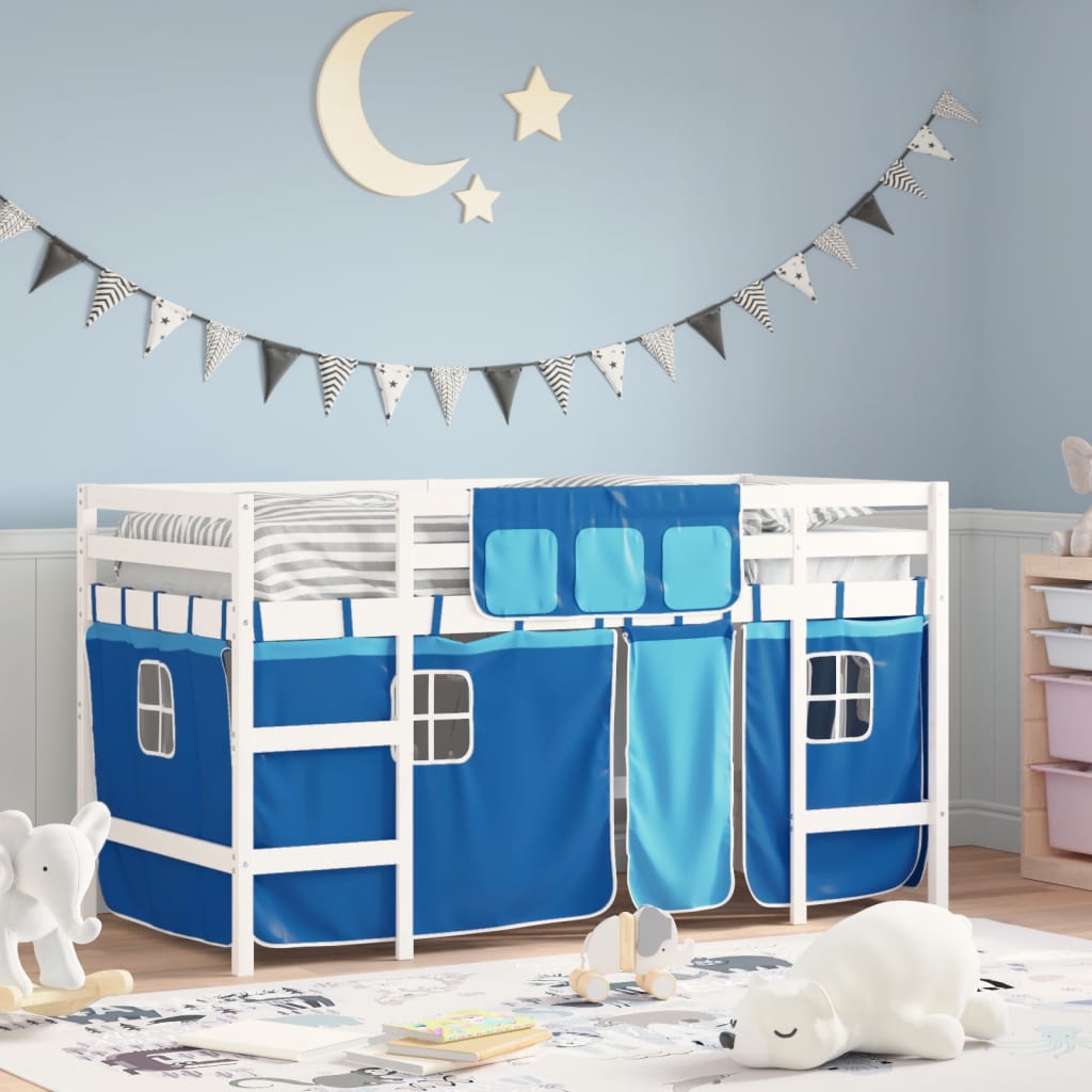 Kids' Loft Bed with Curtains without Mattress Blue 80x200cm