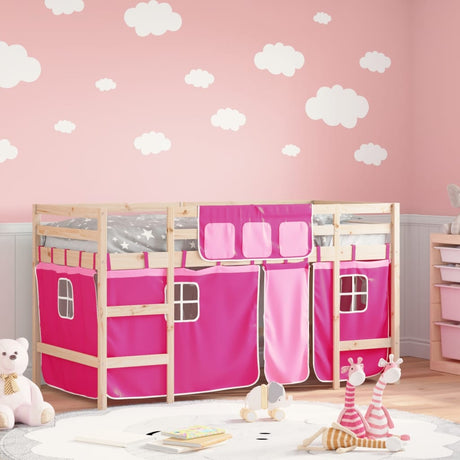 Kids' Loft Bed With Curtains Without Mattress White&Black 80X200Cm