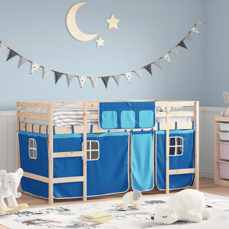 Kids' Loft Bed With Curtains Without Mattress White&Black 80X200Cm