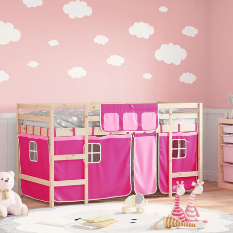 Kids' Loft Bed With Curtains Without Mattress White&Black 80X200Cm