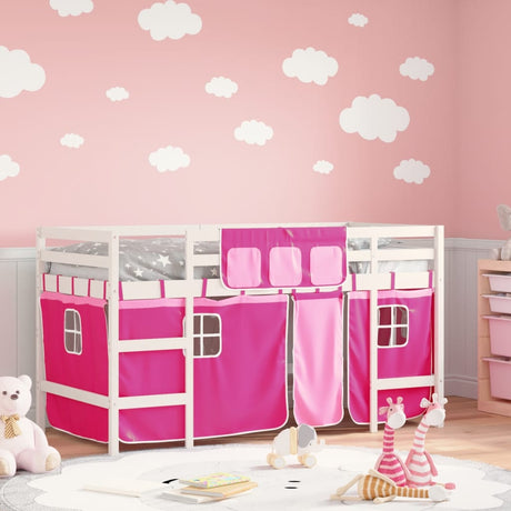 Kids' Loft Bed With Curtains Without Mattress White&Black 80X200Cm