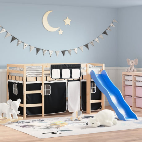 Kids' Loft Bed With Curtains Without Mattress Pink