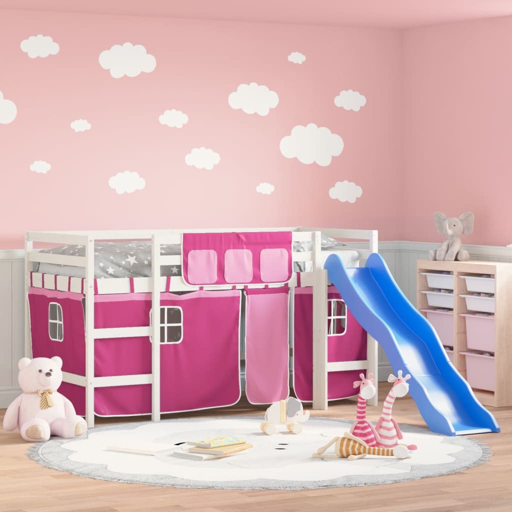 Kids' Loft Bed With Curtains Without Mattress Pink