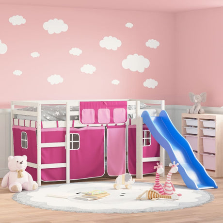 Kids' Loft Bed With Curtains Without Mattress Pink