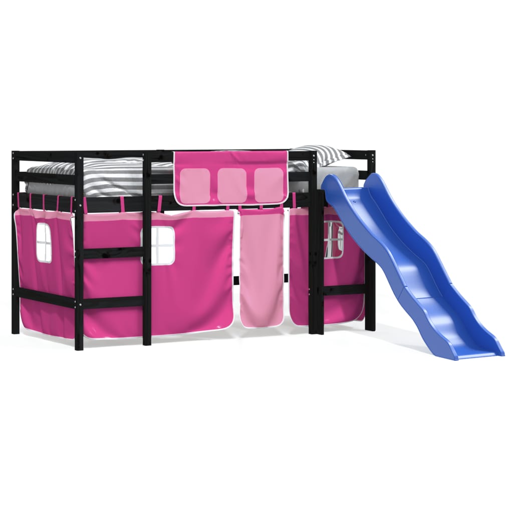 Kids' Loft Bed With Curtains Without Mattress Pink