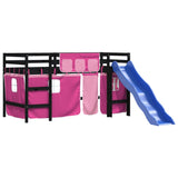 Kids' Loft Bed With Curtains Without Mattress Pink