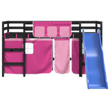 Kids' Loft Bed With Curtains Without Mattress Pink
