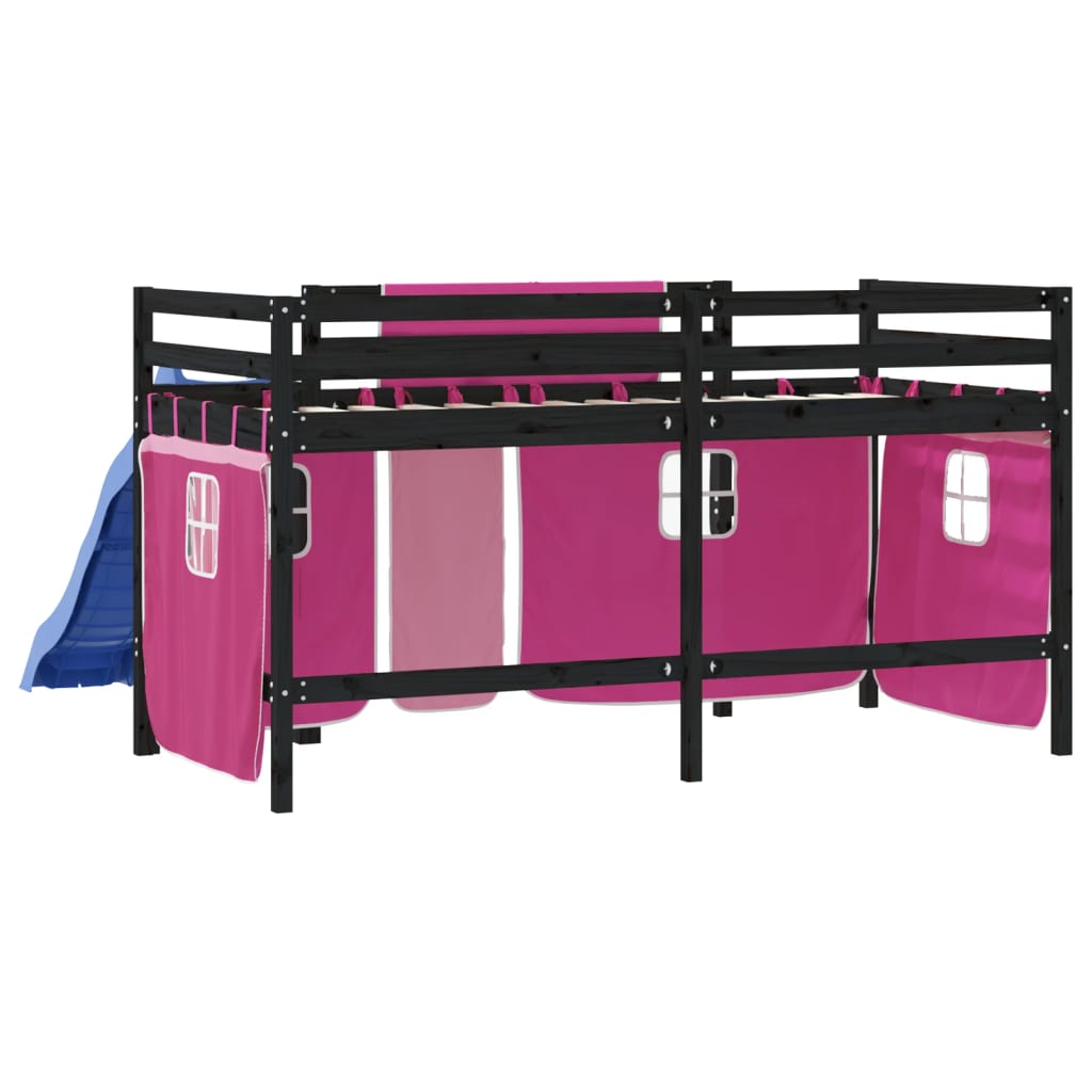 Kids' Loft Bed With Curtains Without Mattress Pink