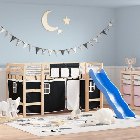Kids' Loft Bed With Curtains Without Mattress Pink
