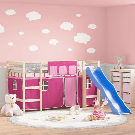 Kids' Loft Bed With Curtains Without Mattress Pink