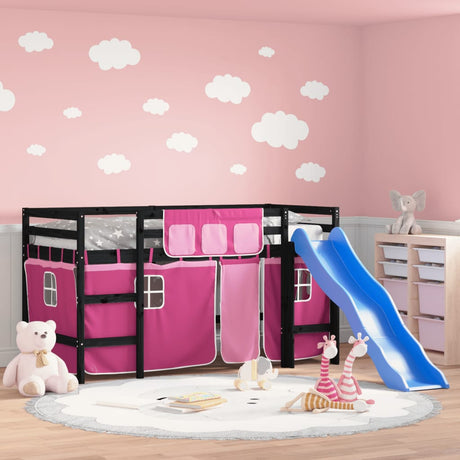 Kids' Loft Bed With Curtains Without Mattress Pink