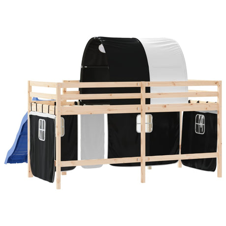 Kids' Loft Bed With Tunnel Without Mattress White&Black 80X200Cm