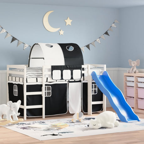 Kids' Loft Bed With Tunnel Without Mattress White&Black 80X200Cm