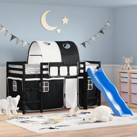 Kids' Loft Bed With Tunnel Without Mattress White&Black 80X200Cm