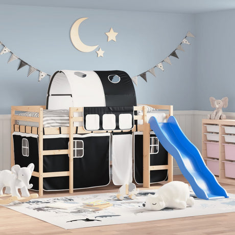 Kids' Loft Bed With Tunnel Without Mattress White&Black 80X200Cm