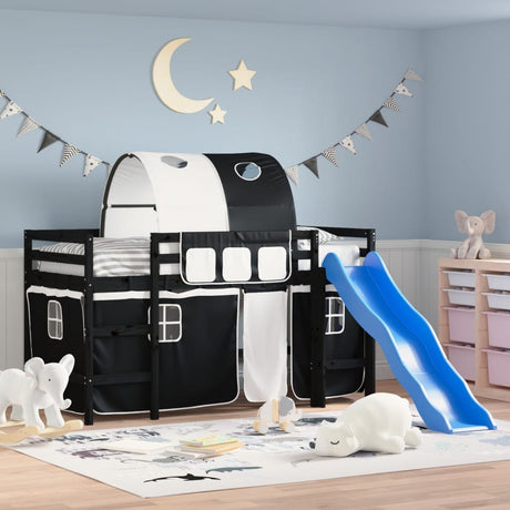 Kids' Loft Bed With Tunnel Without Mattress White&Black 80X200Cm