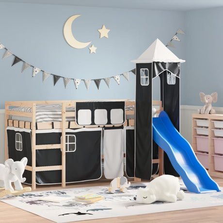 Kids' Loft Bed With Tower Without Mattress White&Black 90X190Cm