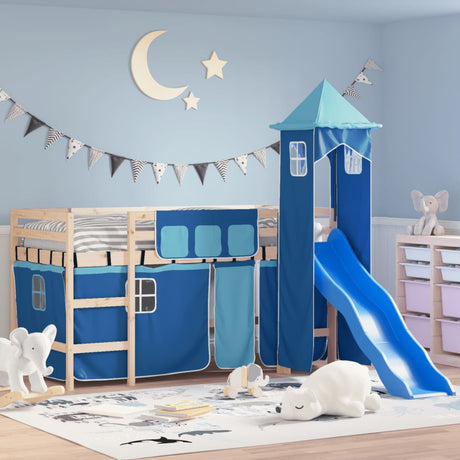 Kids' Loft Bed With Tower Without Mattress White&Black 90X190Cm
