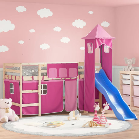 Kids' Loft Bed With Tower Without Mattress White&Black 90X190Cm