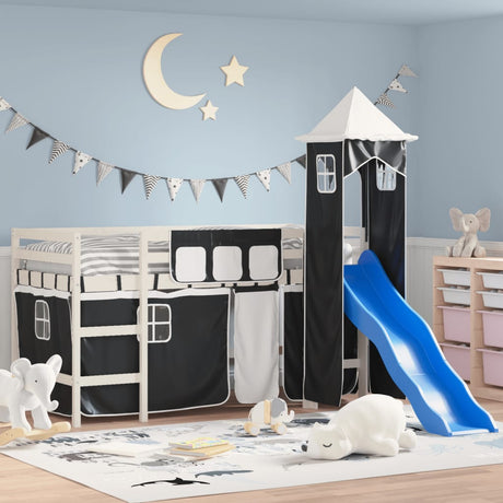 Kids' Loft Bed With Tower Without Mattress White&Black 90X190Cm