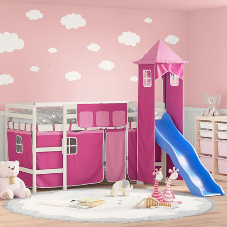 Kids' Loft Bed With Tower Without Mattress White&Black 90X190Cm