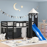 Kids' Loft Bed With Tower Without Mattress White&Black 90X190Cm