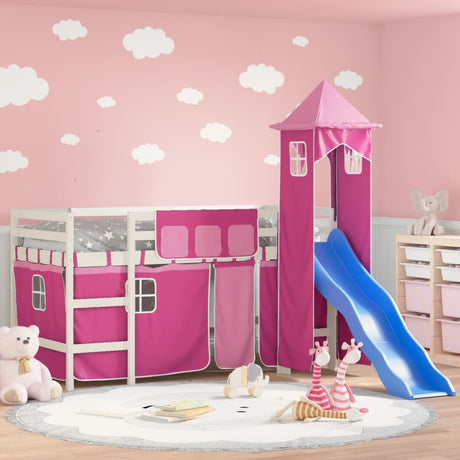 Kids' Loft Bed With Tower Without Mattress White&Black 90X190Cm