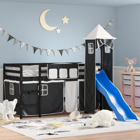 Kids' Loft Bed With Tower Without Mattress White&Black 90X190Cm