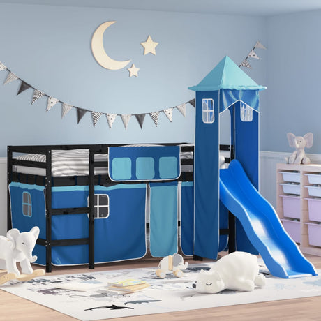 Kids' Loft Bed With Tower Without Mattress White&Black 90X190Cm