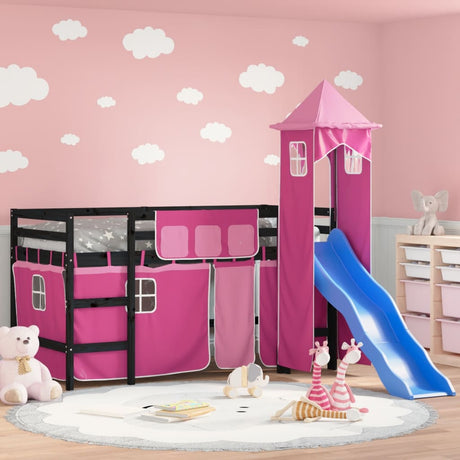Kids' Loft Bed With Tower Without Mattress White&Black 90X190Cm