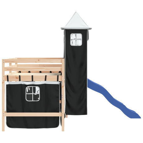 Kids' Loft Bed With Tower Without Mattress White&Black 90X190Cm
