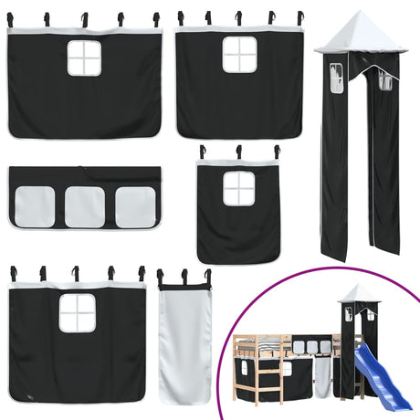 Kids' Loft Bed With Tower Without Mattress White&Black 90X190Cm