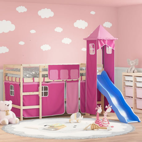 Kids' Loft Bed With Tower Without Mattress White&Black 90X190Cm