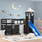 Kids' Loft Bed With Tower Without Mattress White&Black 90X190Cm