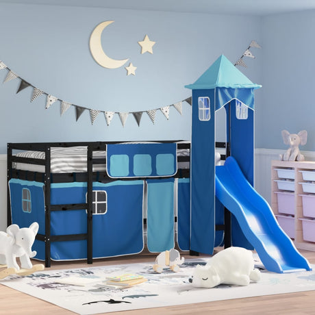 Kids' Loft Bed With Tower Without Mattress White&Black 90X190Cm