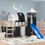 Kids' Loft Bed With Tower Without Mattress Blue