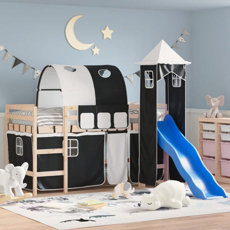 Kids' Loft Bed With Tower Without Mattress Blue