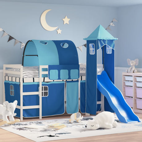 Kids' Loft Bed With Tower Without Mattress Blue