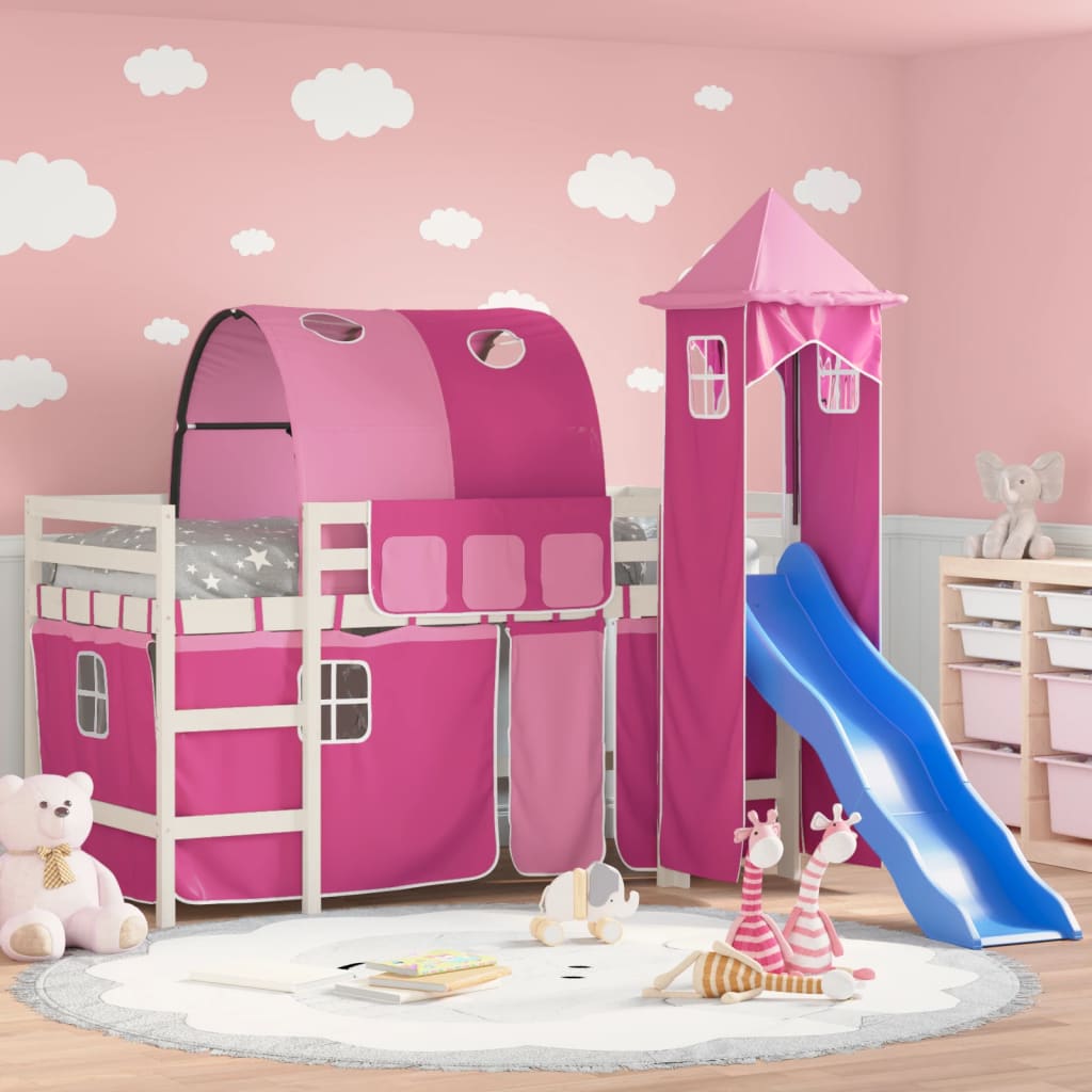Kids' Loft Bed With Tower Without Mattress Blue