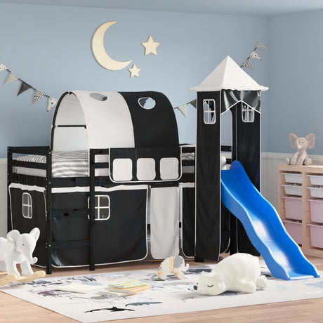 Kids' Loft Bed With Tower Without Mattress Blue