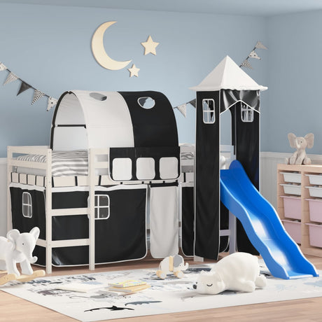 Kids' Loft Bed With Tower Without Mattress Blue